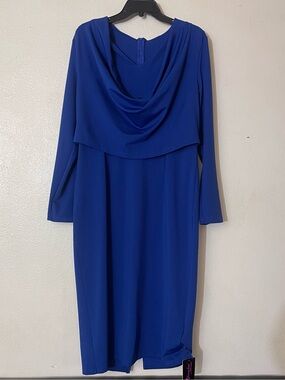 Elegant Cowl-Neck Long Sleeve Dress in Royal Blue